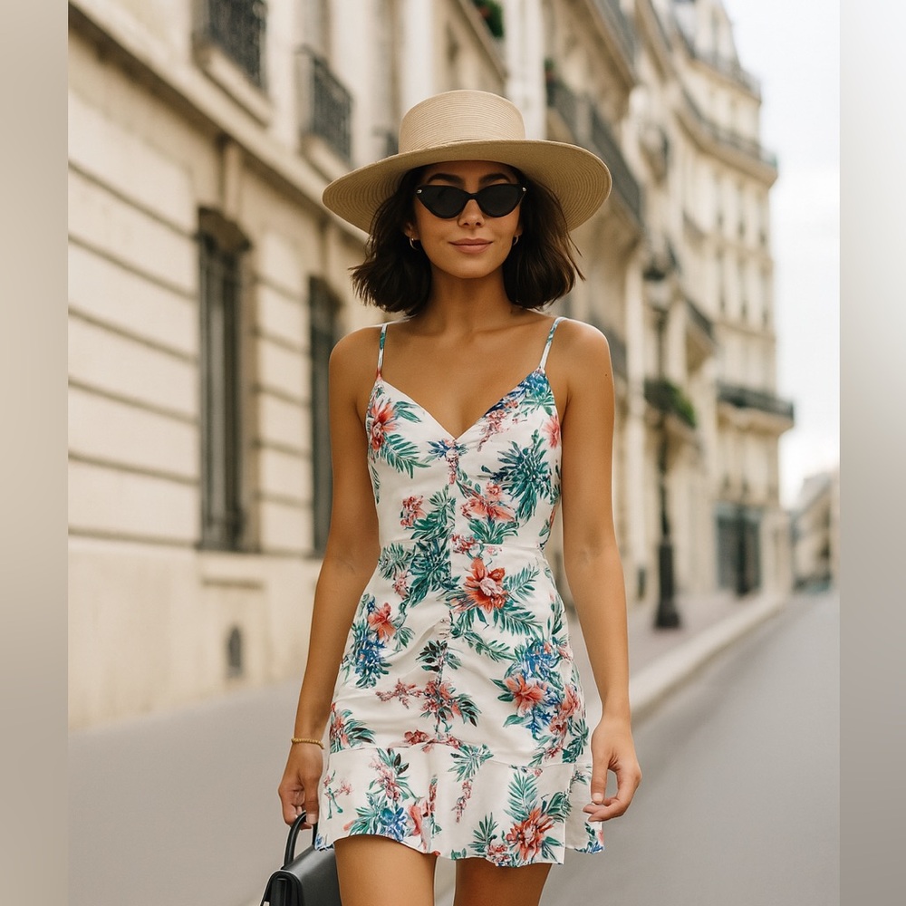 aqua floral spaghetti strap dress vacation Sep sale